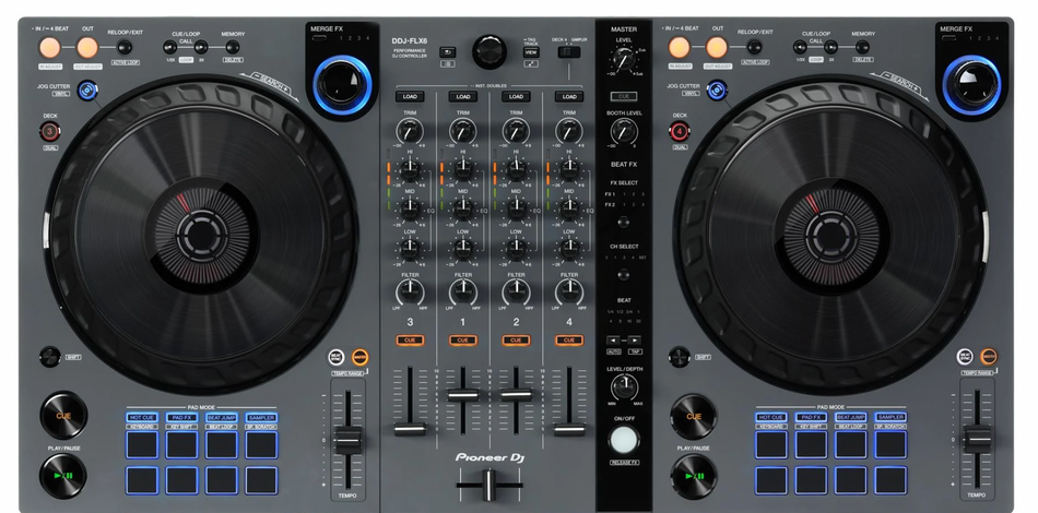 Pioneer DDJ-FLX4 2-Channel DJ Controller, Tascam TH02, RCA Cable, Shure  SV100 Mic Bundle